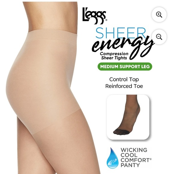 💜L'eggs SheerEnergyLeg Support Control Top SheerTights Reinforced Toe, 2prsSizeB - Picture 6 of 6